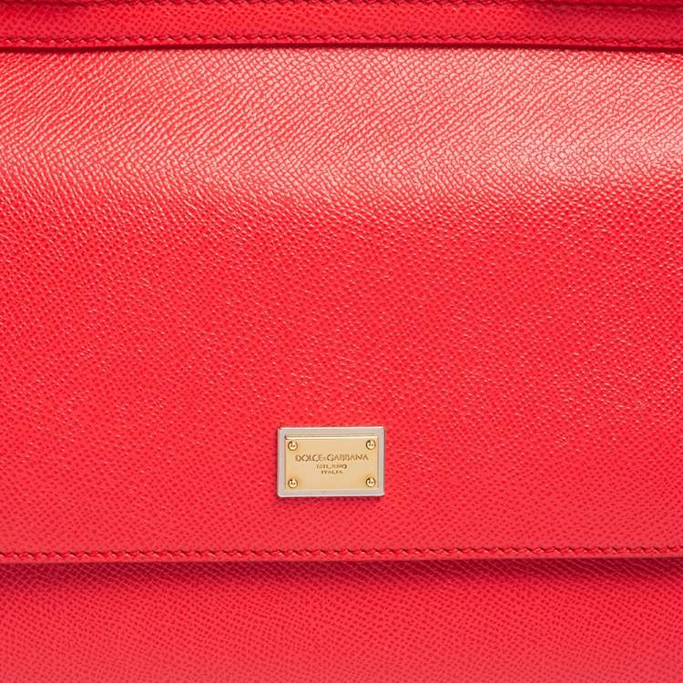 Pre Owned Dolce & Gabbana Red Leather Medium Miss Sicily Top Handle Bag