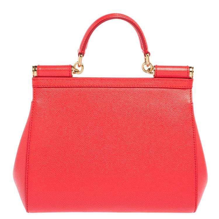 Pre Owned Dolce & Gabbana Red Leather Medium Miss Sicily Top Handle Bag