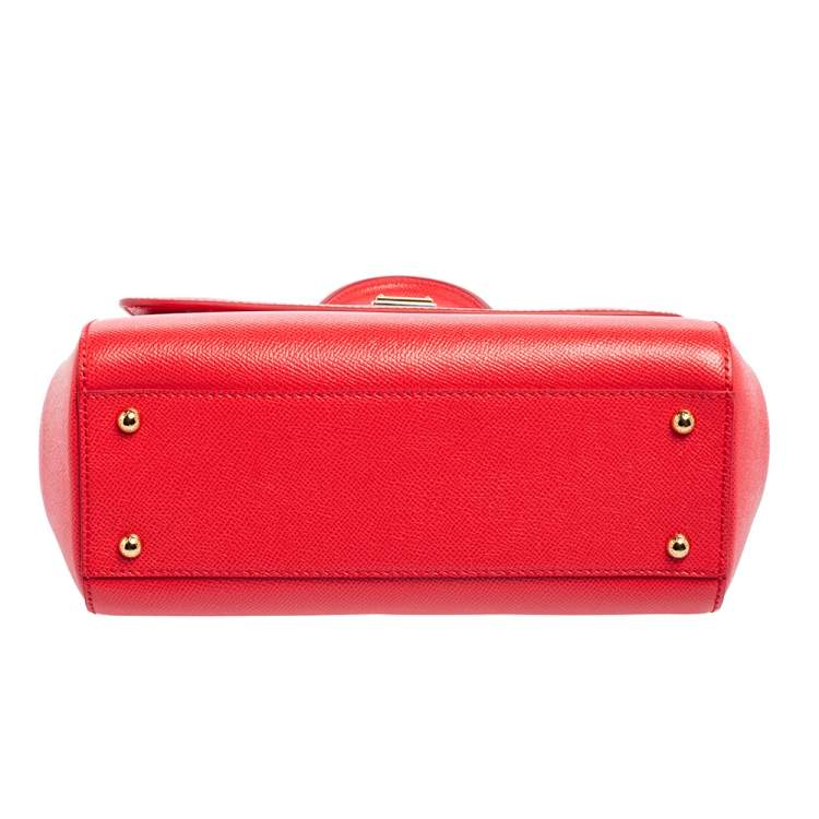 Pre Owned Dolce & Gabbana Red Leather Medium Miss Sicily Top Handle Bag