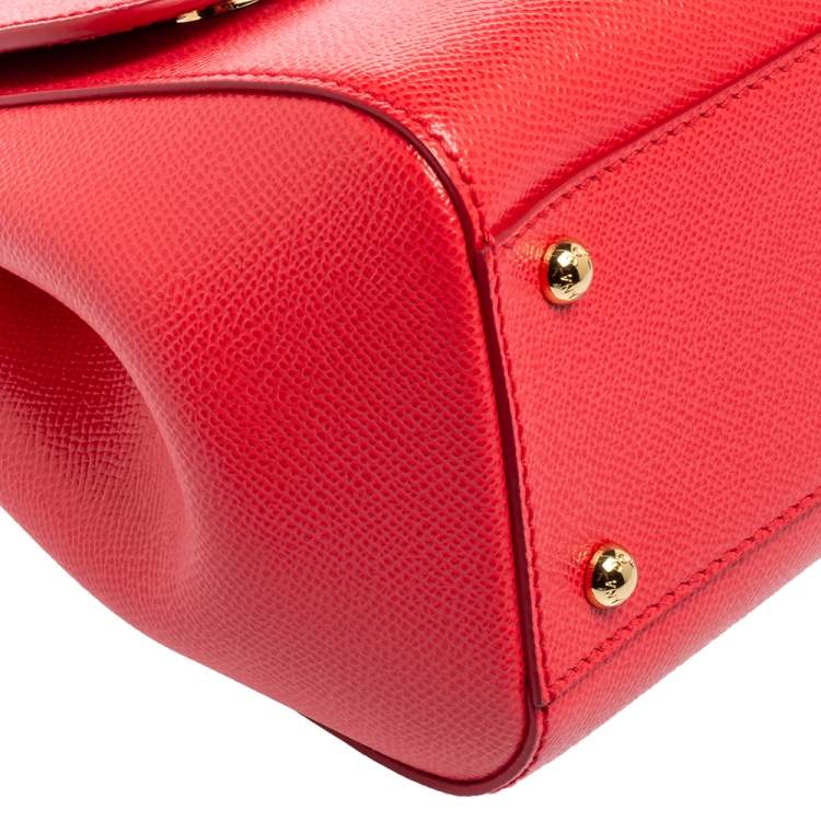 Pre Owned Dolce & Gabbana Red Leather Medium Miss Sicily Top Handle Bag