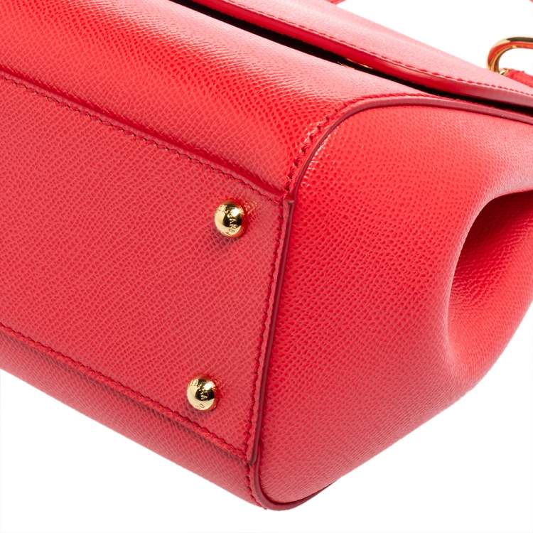 Pre Owned Dolce & Gabbana Red Leather Medium Miss Sicily Top Handle Bag
