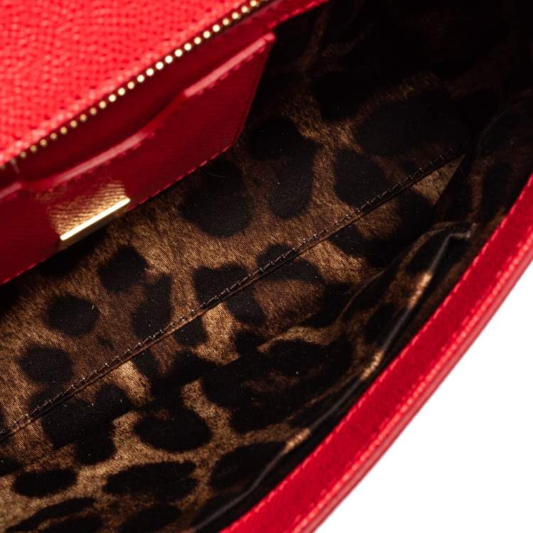 Pre Owned Dolce & Gabbana Red Leather Medium Miss Sicily Top Handle Bag