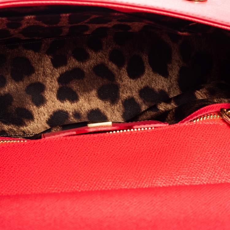 Pre Owned Dolce & Gabbana Red Leather Medium Miss Sicily Top Handle Bag