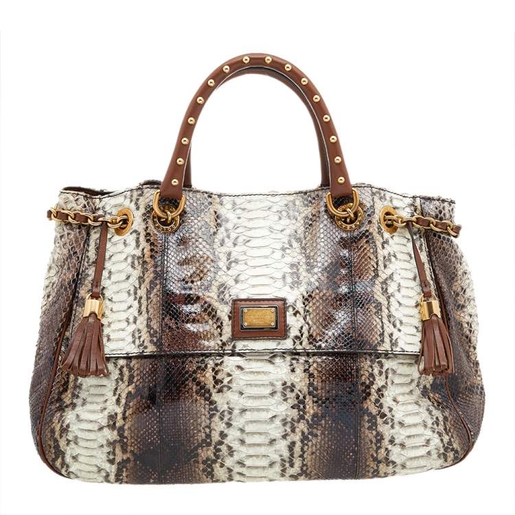 Pre Owned Dolce & Gabbana Brown Python and Leather Tote