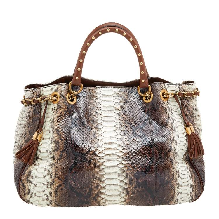Pre Owned Dolce & Gabbana Brown Python and Leather Tote