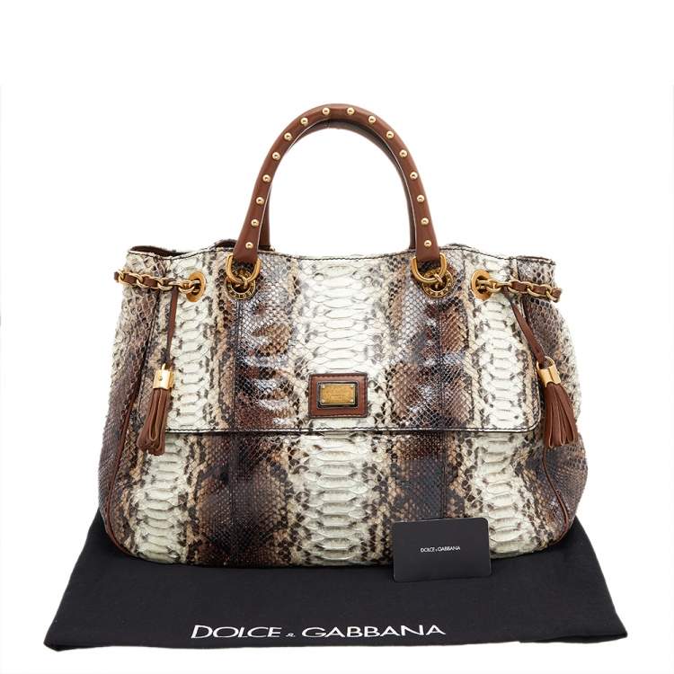 Pre Owned Dolce & Gabbana Brown Python and Leather Tote