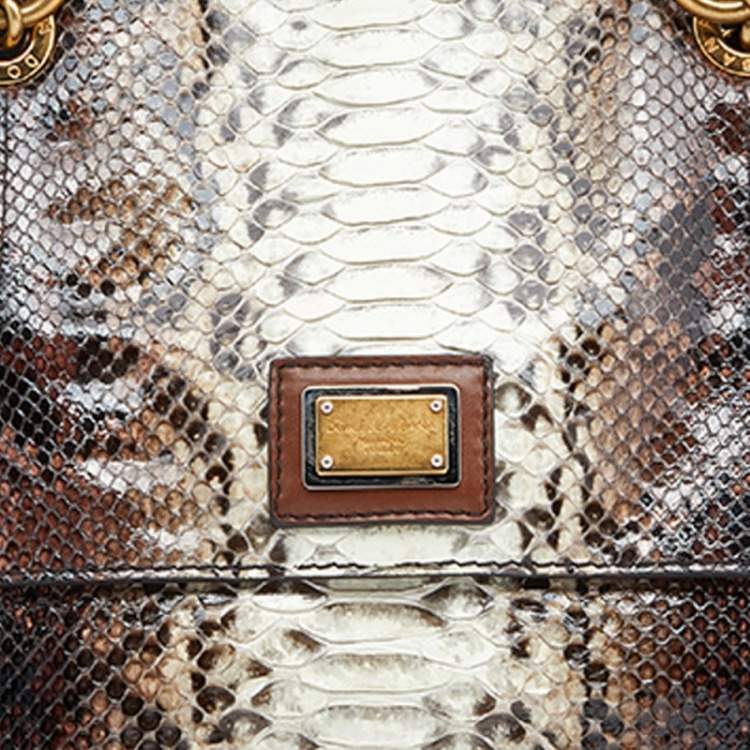 Pre Owned Dolce & Gabbana Brown Python and Leather Tote