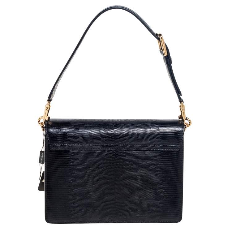 Pre Owned Dolce & Gabbana Black Lizard Embossed Leather Lucia Shoulder Bag