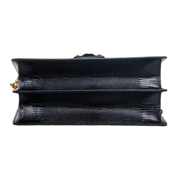 Pre Owned Dolce & Gabbana Black Lizard Embossed Leather Lucia Shoulder Bag