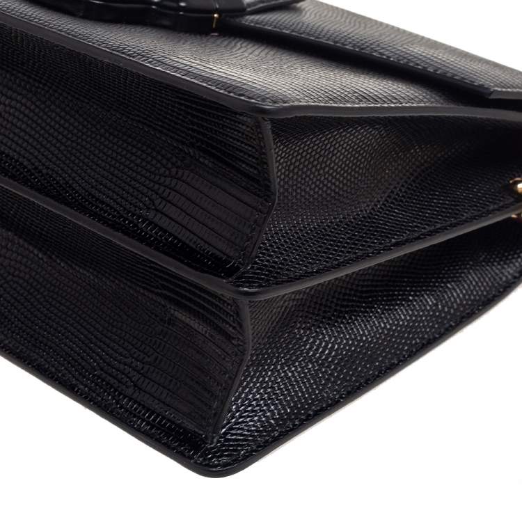 Pre Owned Dolce & Gabbana Black Lizard Embossed Leather Lucia Shoulder Bag