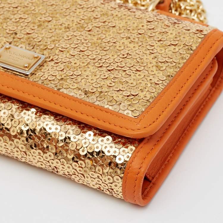 Pre Owned Dolce & Gabbana Metallic Sequins and Leather Miss Sicily Von Smartphone Bag