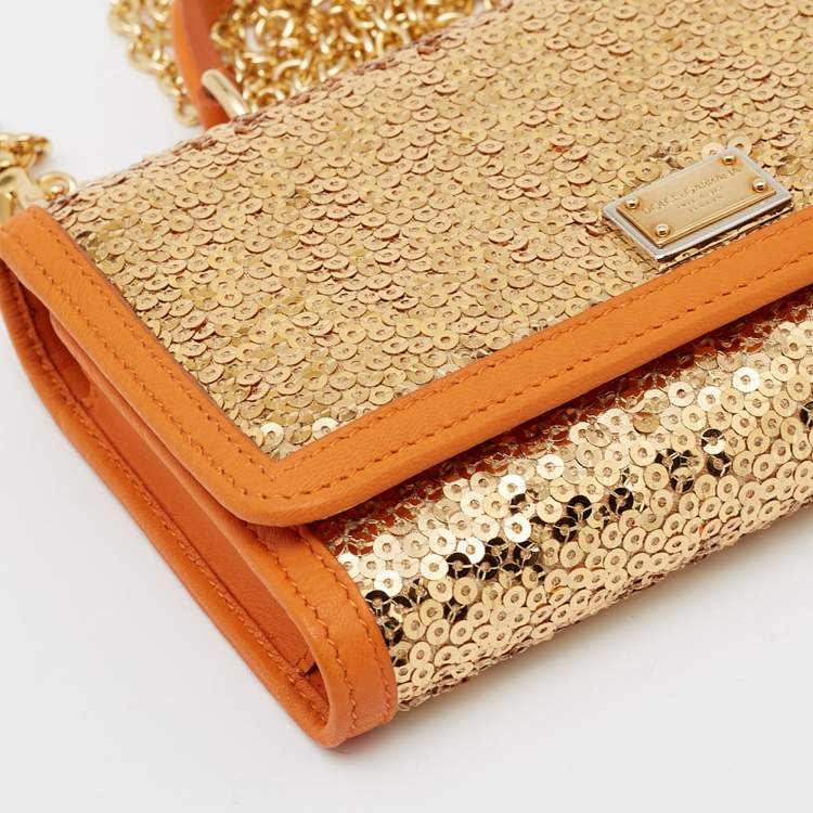 Pre Owned Dolce & Gabbana Metallic Sequins and Leather Miss Sicily Von Smartphone Bag