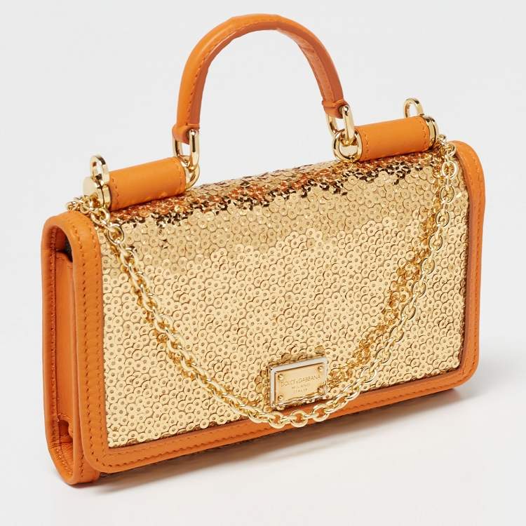 Pre Owned Dolce & Gabbana Metallic Sequins and Leather Miss Sicily Von Smartphone Bag