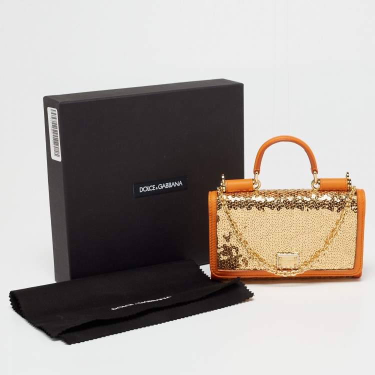 Pre Owned Dolce & Gabbana Metallic Sequins and Leather Miss Sicily Von Smartphone Bag