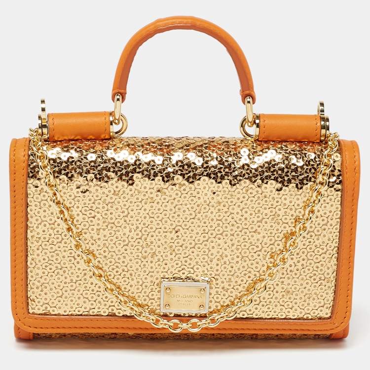 Pre Owned Dolce & Gabbana Metallic Sequins and Leather Miss Sicily Von Smartphone Bag