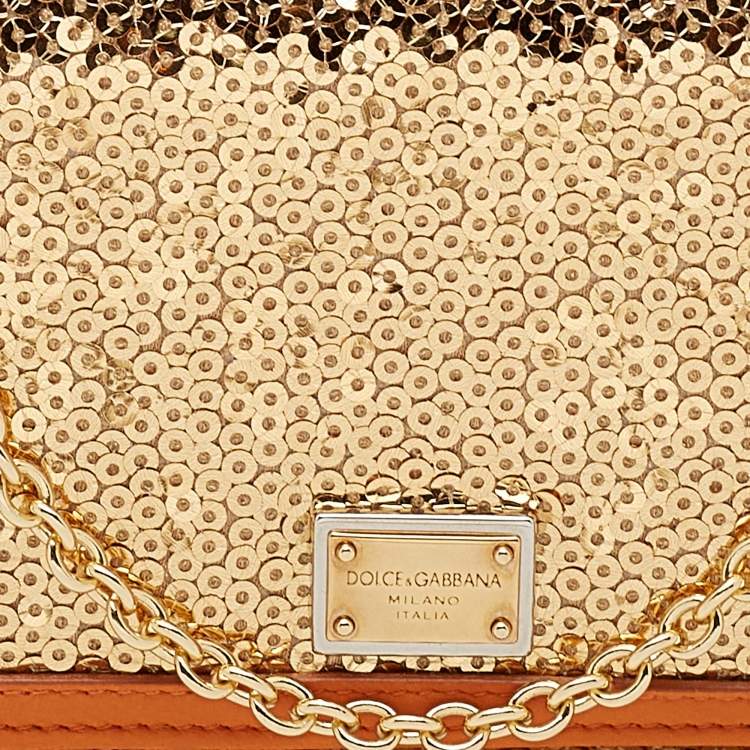 Pre Owned Dolce & Gabbana Metallic Sequins and Leather Miss Sicily Von Smartphone Bag