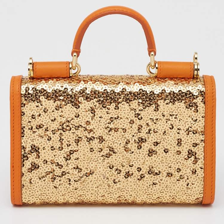 Pre Owned Dolce & Gabbana Metallic Sequins and Leather Miss Sicily Von Smartphone Bag