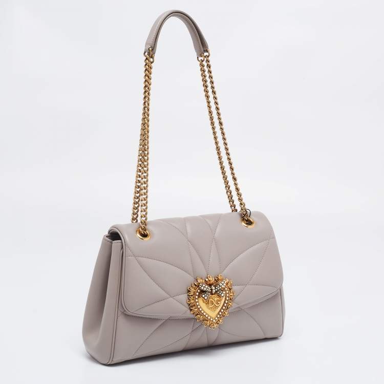 Pre Owned Dolce & Gabbana Beige Quilted Nappa Leather Large Devotion Shoulder Bag