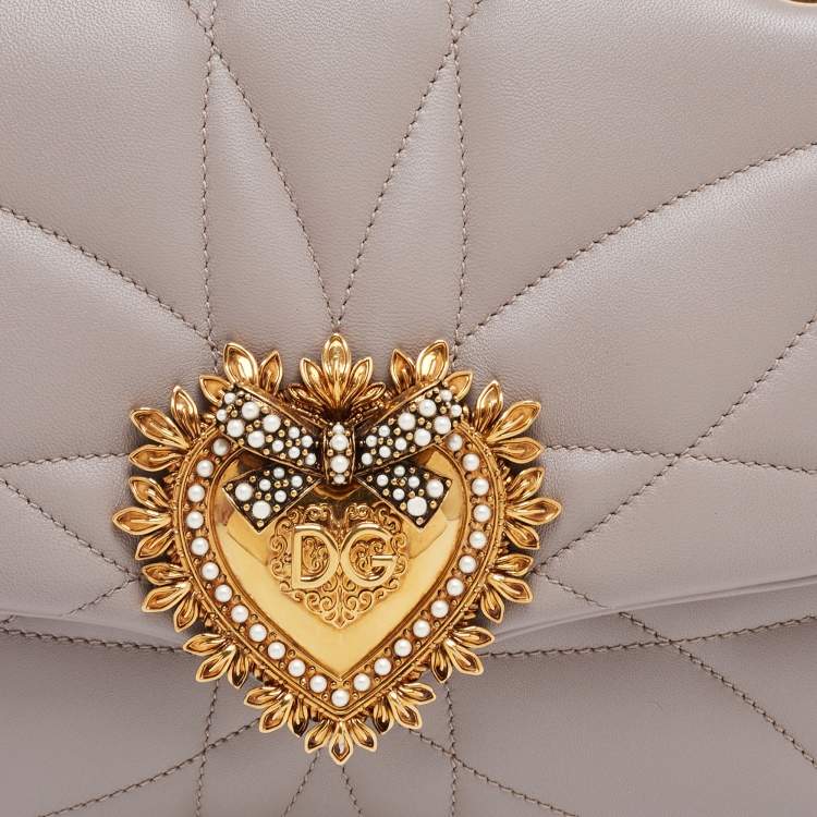 Pre Owned Dolce & Gabbana Beige Quilted Nappa Leather Large Devotion Shoulder Bag