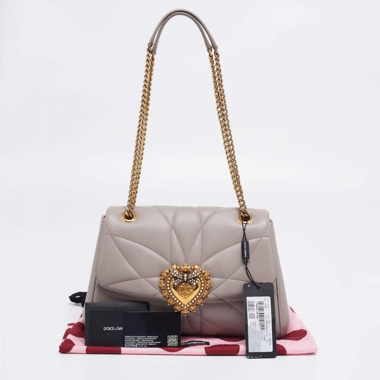 Pre Owned Dolce & Gabbana Beige Quilted Nappa Leather Large Devotion Shoulder Bag