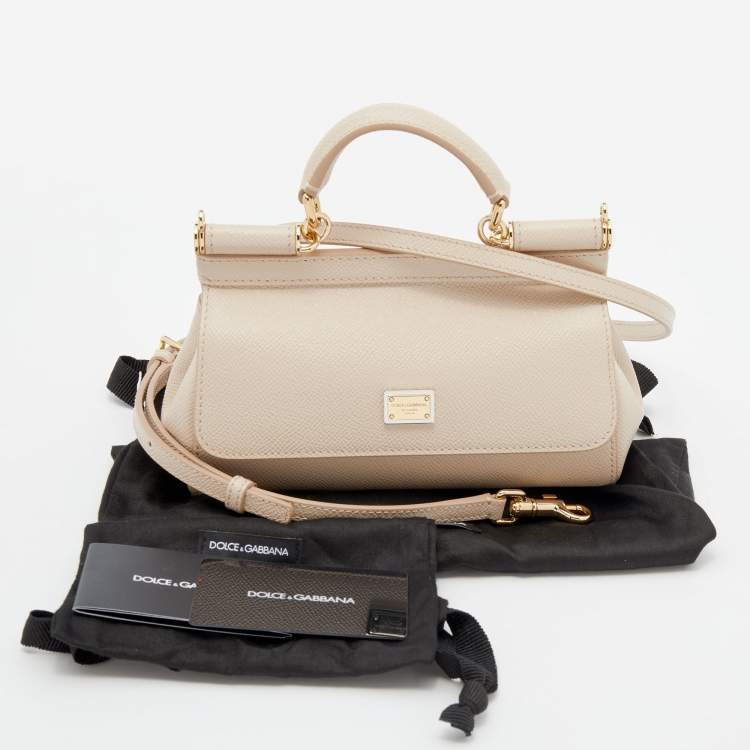 Pre Owned Dolce & Gabbana Beige Leather Mini Miss Sicily Crossbody Bag
