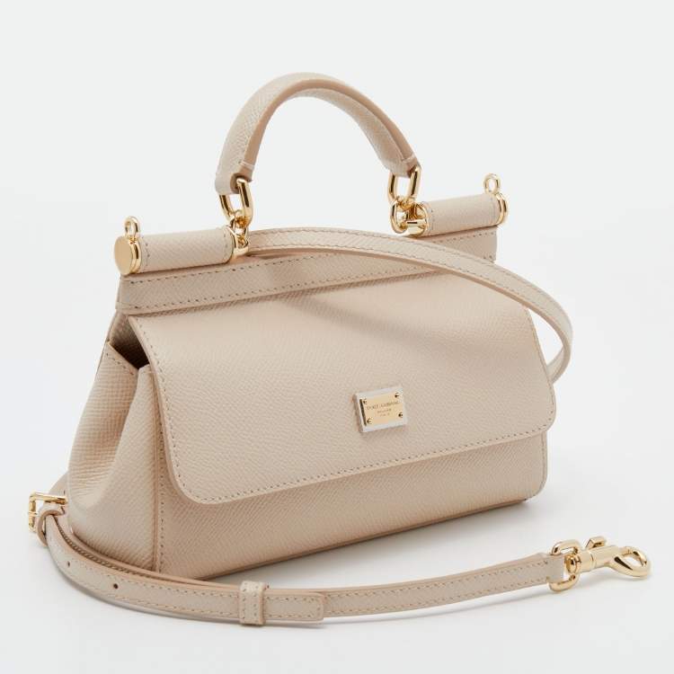 Pre Owned Dolce & Gabbana Beige Leather Mini Miss Sicily Crossbody Bag