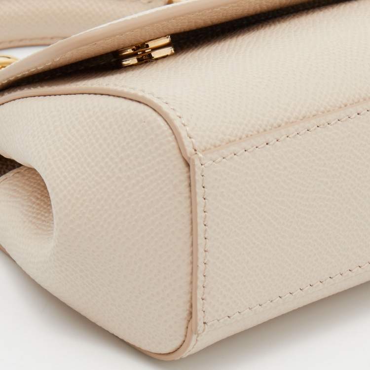 Pre Owned Dolce & Gabbana Beige Leather Mini Miss Sicily Crossbody Bag