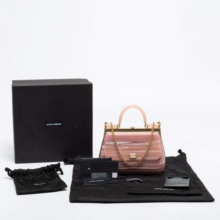 Pre Owned Dolce & Gabbana Rose Quartz Acrylic Miss Sicily Box Clutch