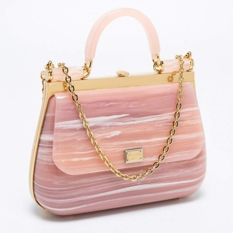 Pre Owned Dolce & Gabbana Rose Quartz Acrylic Miss Sicily Box Clutch