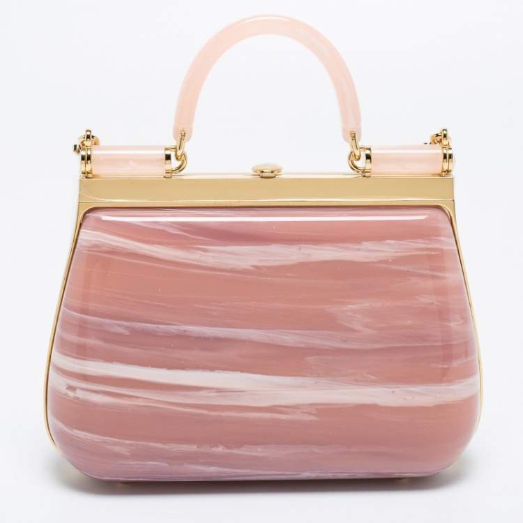 Pre Owned Dolce & Gabbana Rose Quartz Acrylic Miss Sicily Box Clutch