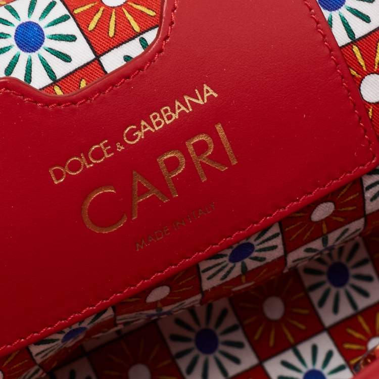 Pre Owned Dolce & Gabbana Multicolor Printed Canvas and Lizard Embossed Leather Small  Capri Tote