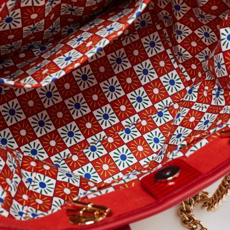 Pre Owned Dolce & Gabbana Multicolor Printed Canvas and Lizard Embossed Leather Small  Capri Tote