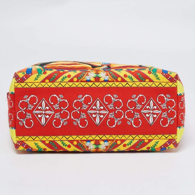 Pre Owned Dolce & Gabbana Multicolor Printed Canvas and Lizard Embossed Leather Small  Capri Tote