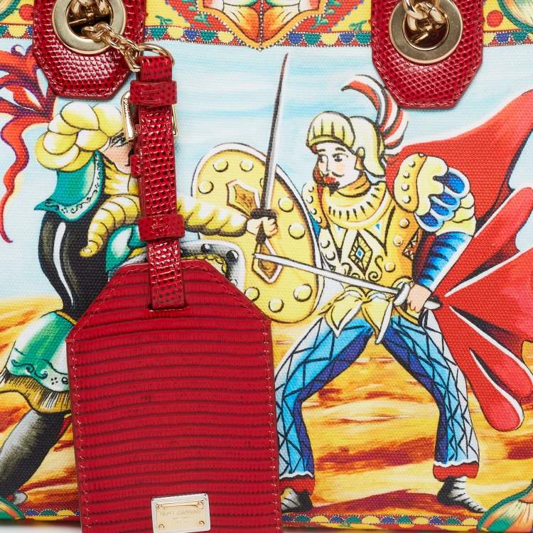 Pre Owned Dolce & Gabbana Multicolor Printed Canvas and Lizard Embossed Leather Small  Capri Tote