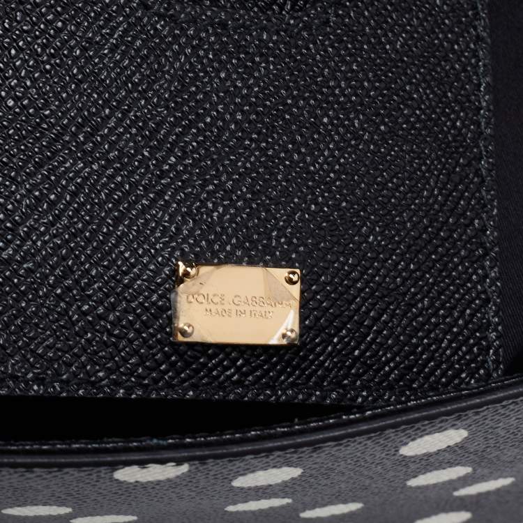 Pre Owned Dolce & Gabbana Black/Multicolor Polka Dots Floral Leather Medium Miss Sicily Top Handle Bag