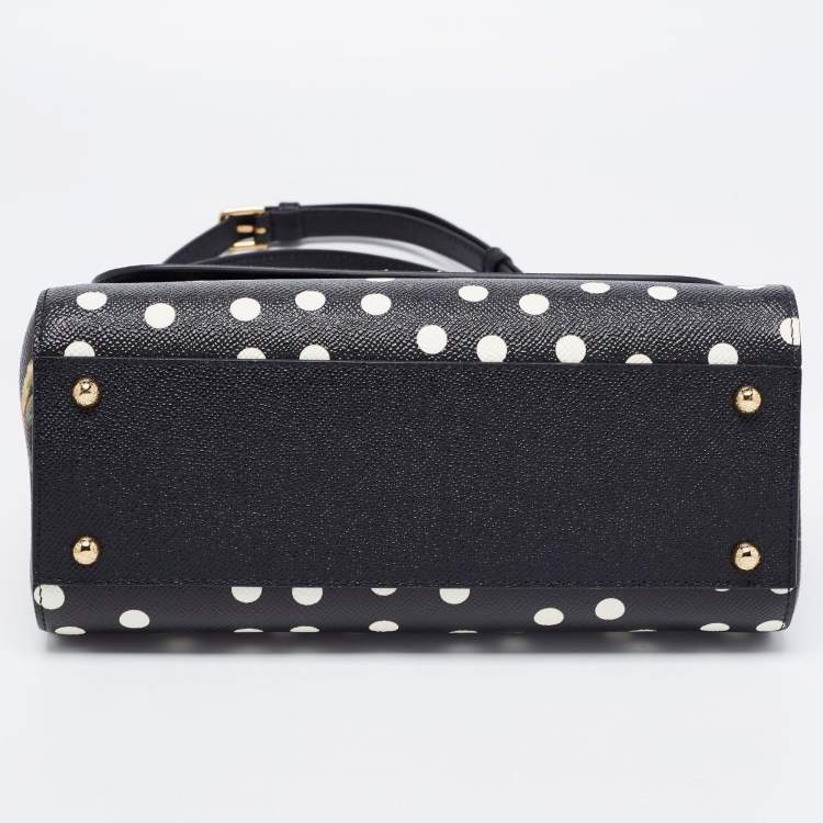 Pre Owned Dolce & Gabbana Black/Multicolor Polka Dots Floral Leather Medium Miss Sicily Top Handle Bag