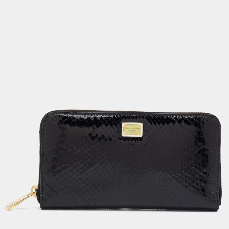 Pre Owned Dolce & Gabbana Black Python Zip Around Wallet