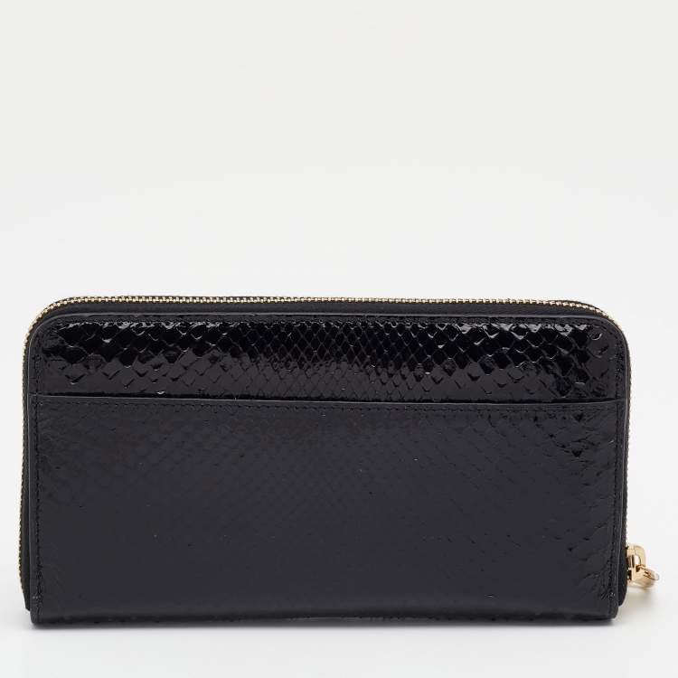 Pre Owned Dolce & Gabbana Black Python Zip Around Wallet