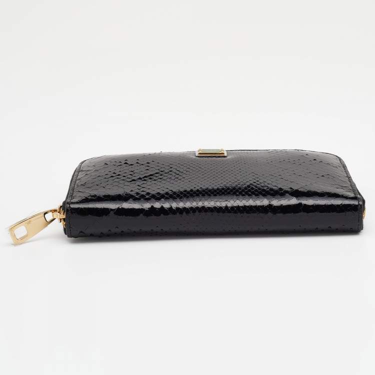 Pre Owned Dolce & Gabbana Black Python Zip Around Wallet