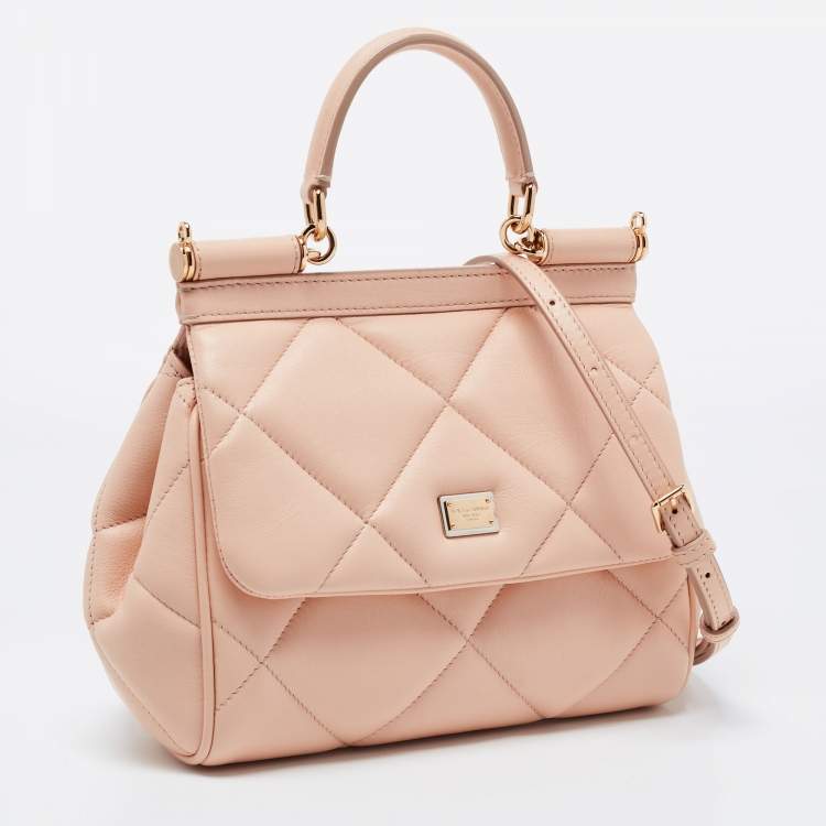 Pre Owned Dolce & Gabbana Beige Quilted Leather Sicily Shoulder Bag