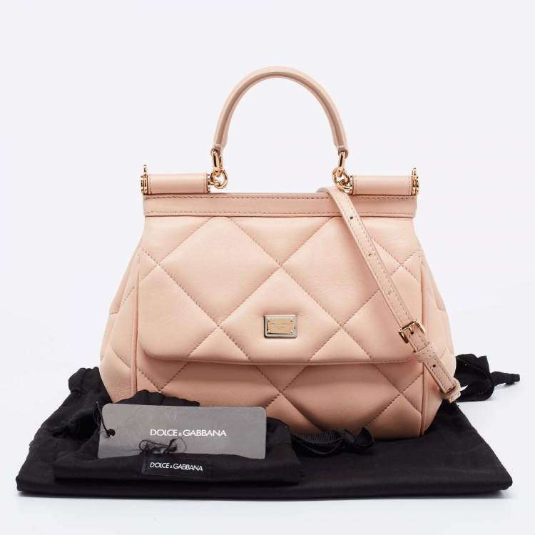 Pre Owned Dolce & Gabbana Beige Quilted Leather Sicily Shoulder Bag