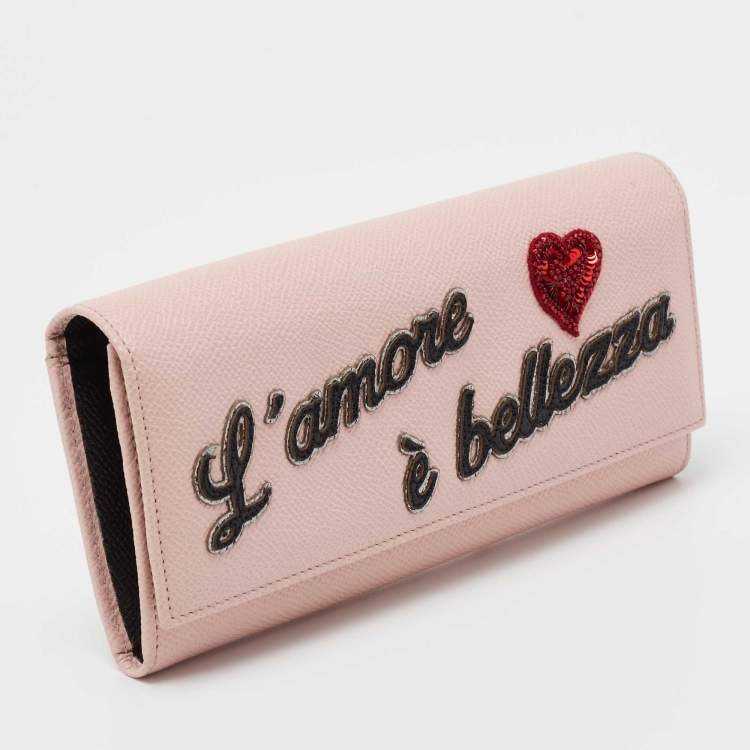 Pre Owned Dolce & Gabbana Pink Leather Dauphine Continental Wallet 