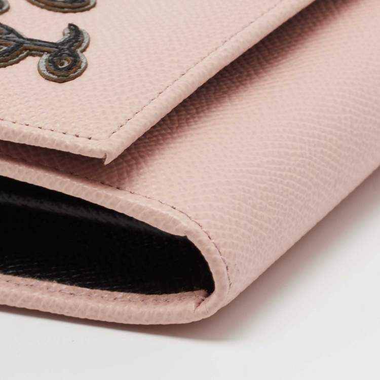Pre Owned Dolce & Gabbana Pink Leather Dauphine Continental Wallet 
