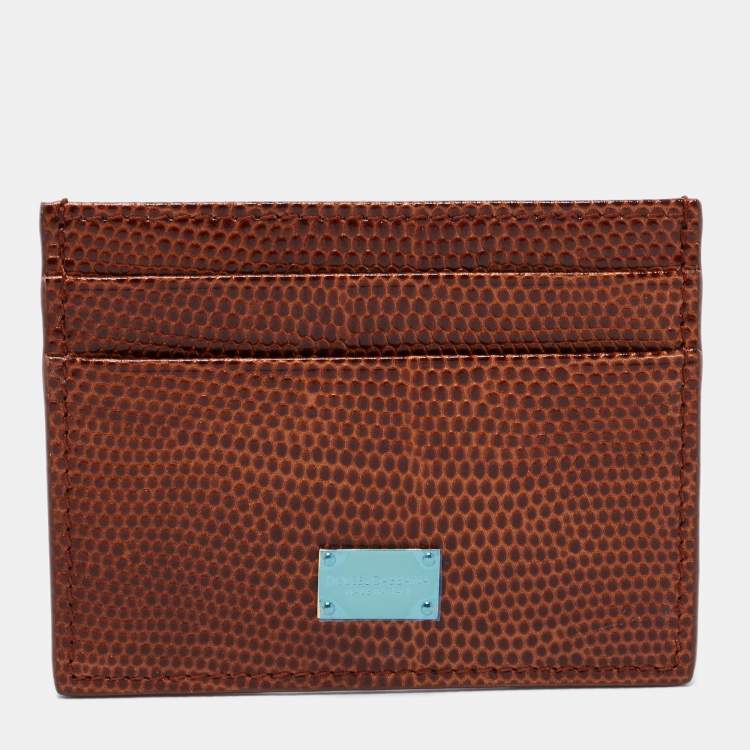 Pre Owned Dolce & Gabbana Brown Embossed Leather Card Holder