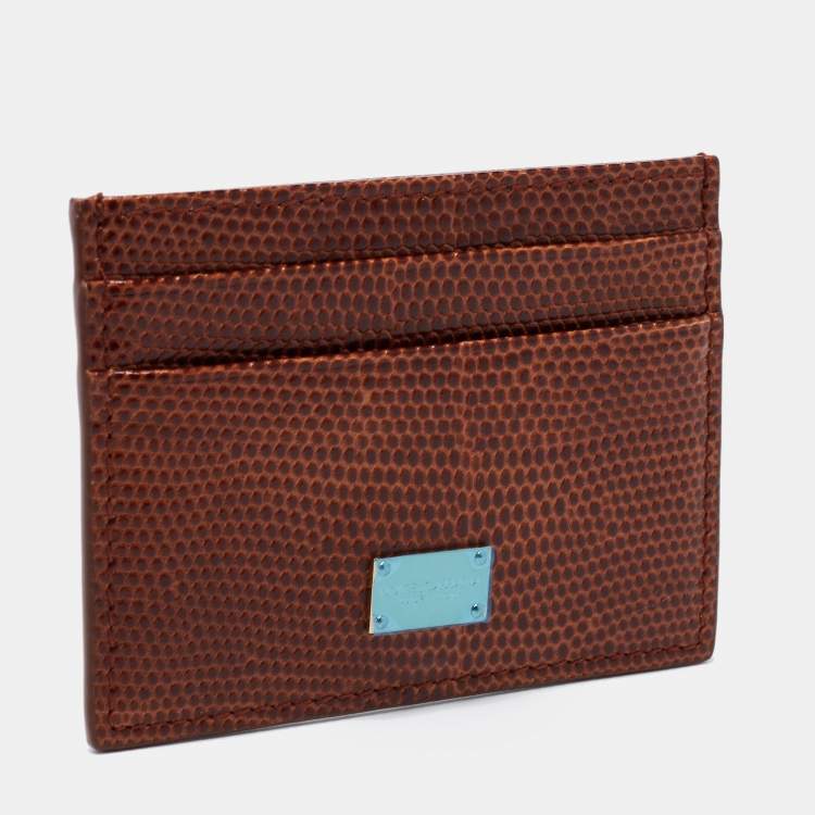 Pre Owned Dolce & Gabbana Brown Embossed Leather Card Holder