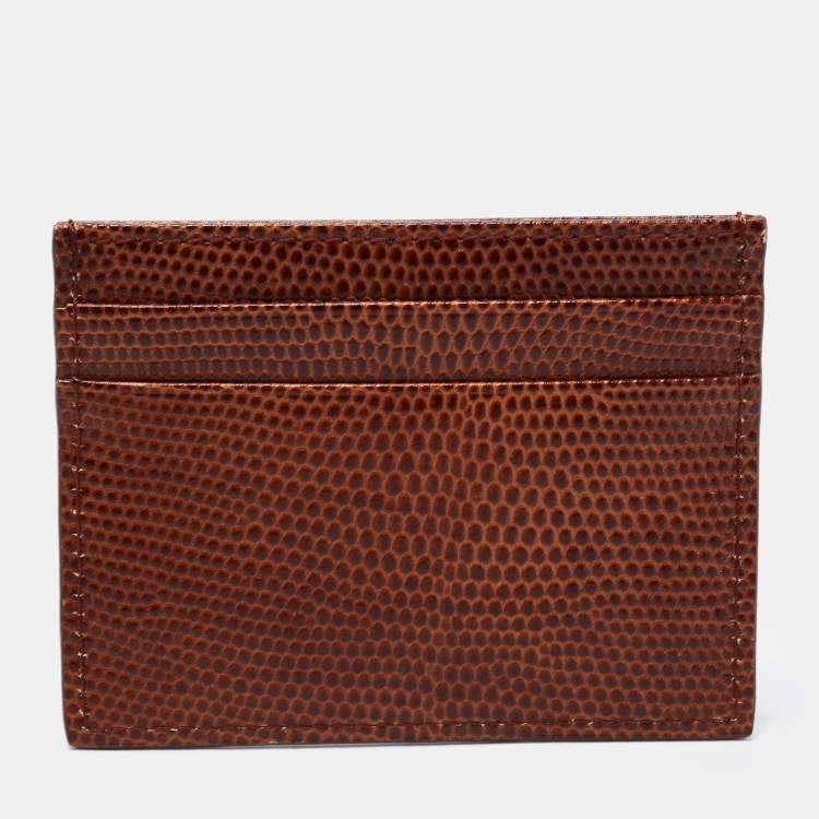 Pre Owned Dolce & Gabbana Brown Embossed Leather Card Holder