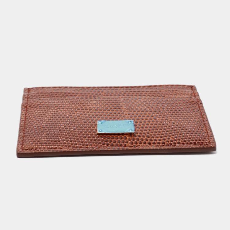 Pre Owned Dolce & Gabbana Brown Embossed Leather Card Holder