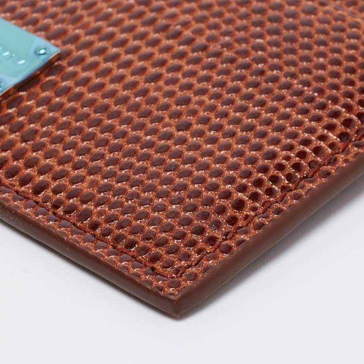 Pre Owned Dolce & Gabbana Brown Embossed Leather Card Holder