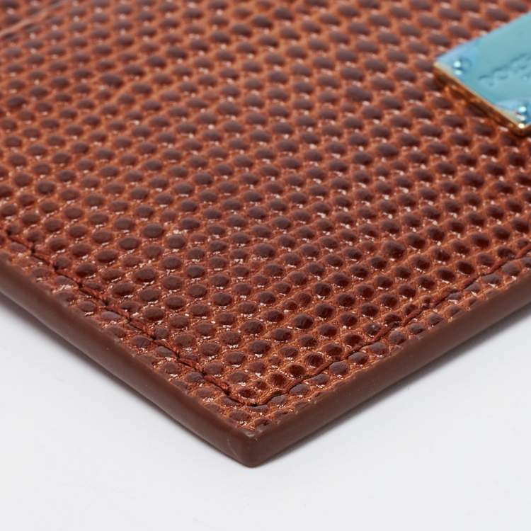 Pre Owned Dolce & Gabbana Brown Embossed Leather Card Holder
