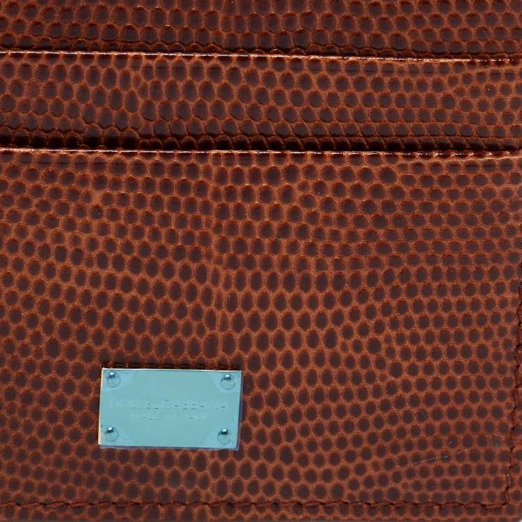 Pre Owned Dolce & Gabbana Brown Embossed Leather Card Holder